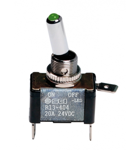 Interruttore a leva,12/24v max 20a led verde Interruttore a leva,12/24v max 20a led verde