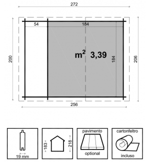 Casetta con legnaia ava cm. 200x200