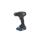 Trapano avvitatore a batteria 20V Max con motore brushless, doppia velocità (0–400 / 0–1600 giri/min) e coppia max di 40 Nm.