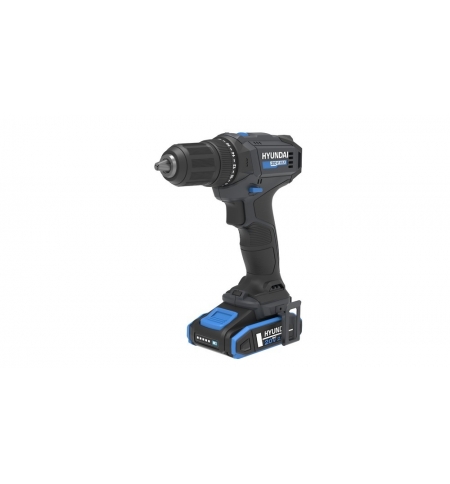 Trapano avvitatore a batteria 20V Max con motore brushless, doppia velocità (0–400 / 0–1600 giri/min) e coppia max di 40 Nm.